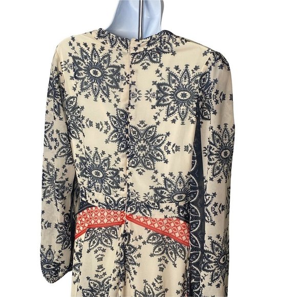 Sheryl Crow Blue White Red Printed Dress Boho Maxi Long Sleeve Size 8 Hippy - Picture 3 of 6